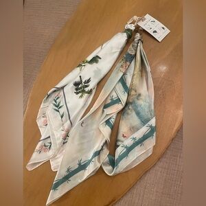 NWT Anthropology Floral & Tropical Print Silk Scarves - Cream Green Teal